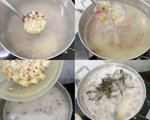 Cho các nguyên liệu vào nấu chè bà ba