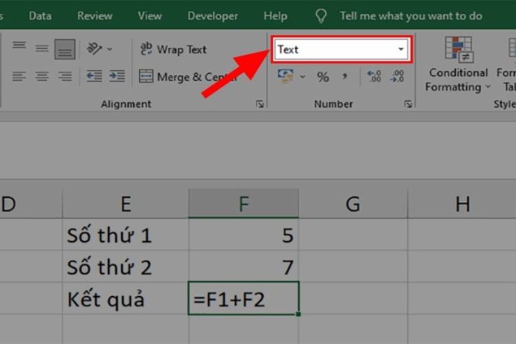 Đi đến phần Number > Nhấn vào Text như trong hình