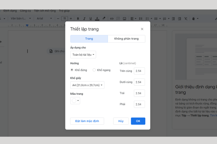 Chọn khổ giấy mong muốn