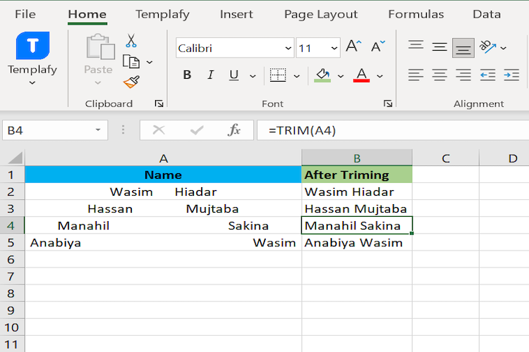 Cách xóa khoảng trắng trong excel bằng hàm TRIM