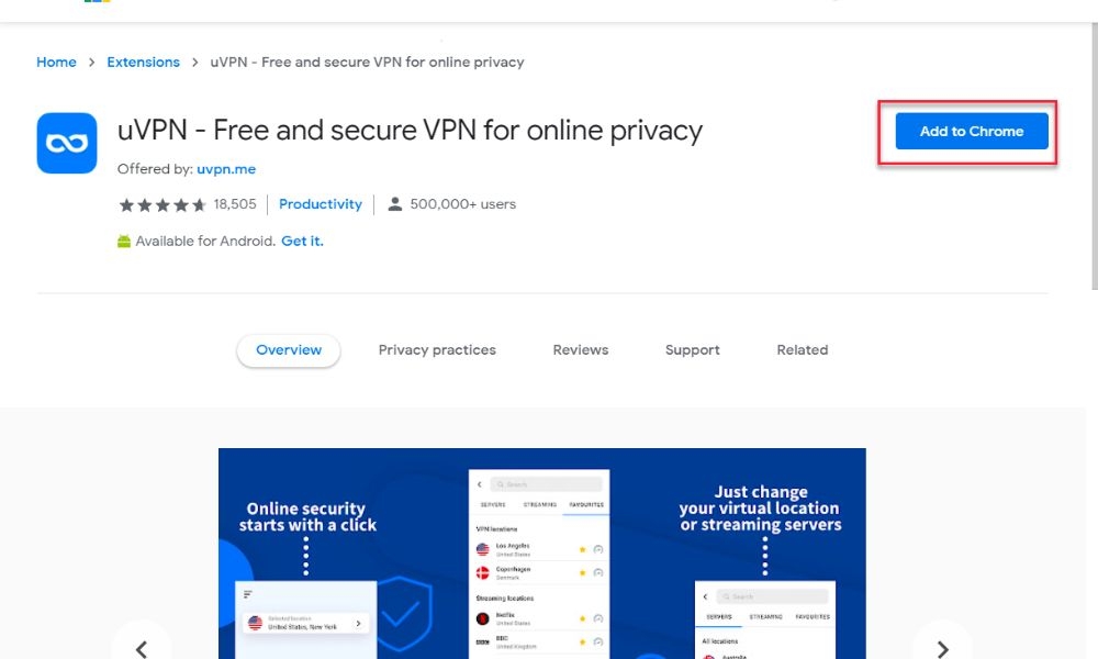 tìm kiếm “Free VPN for Chrome”