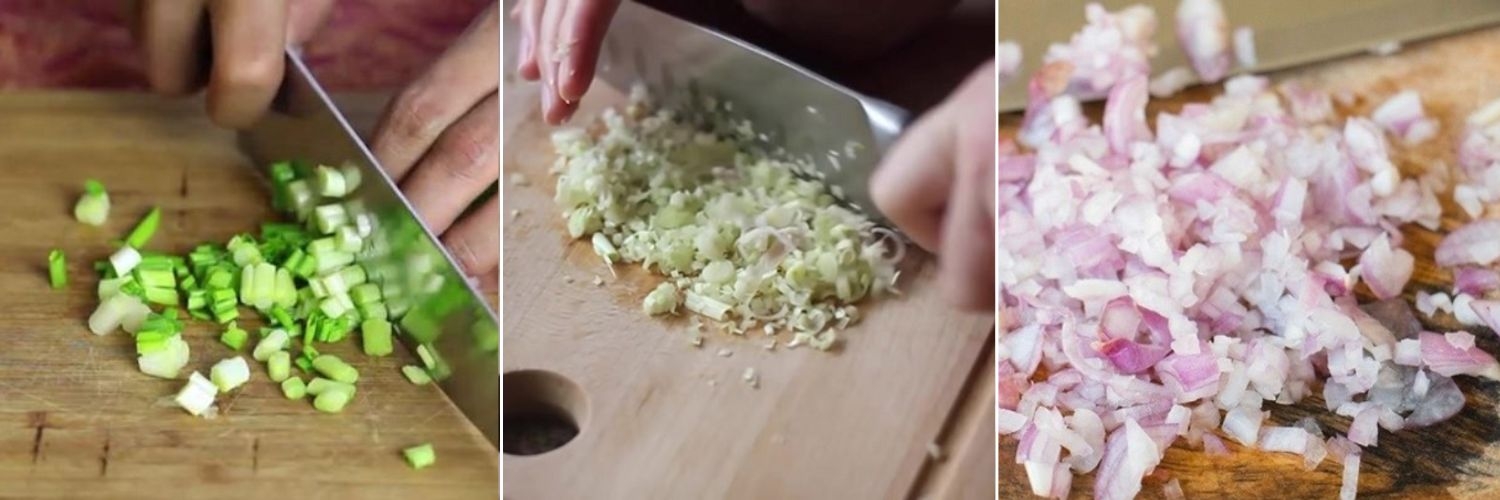 Nguyên liệu làm món thịt băm rang sả hành