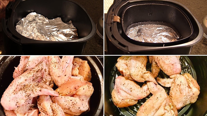 Chiên sơ gà rim mắm trong nồi chiên không dầu