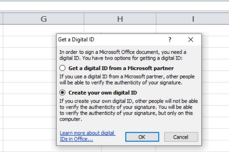 Get a Digital ID > Create your own digital ID>OK