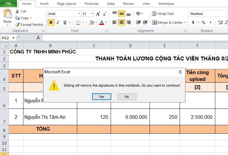 Nhấn chuột phải vào chữ ký > Nhấn phím Delete
