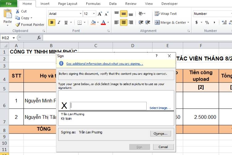 Hộp thoại Sign > Select Image