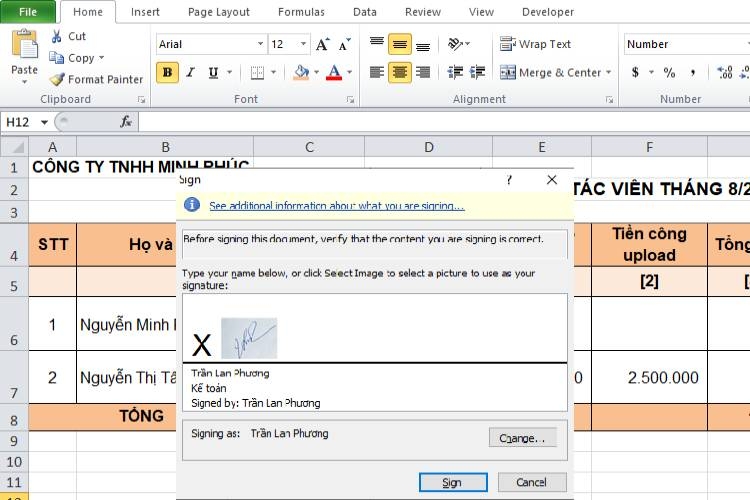 Chọn Sign để ký
