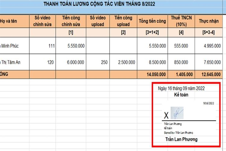 Lợi ích của việc chèn chữ ký vào Excel
