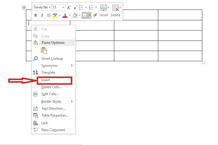 Nhấn chuột phải và chọn Insert