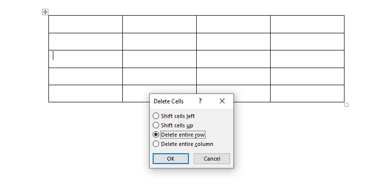 Nhấn chọn Delete Entire Row và ấn OK