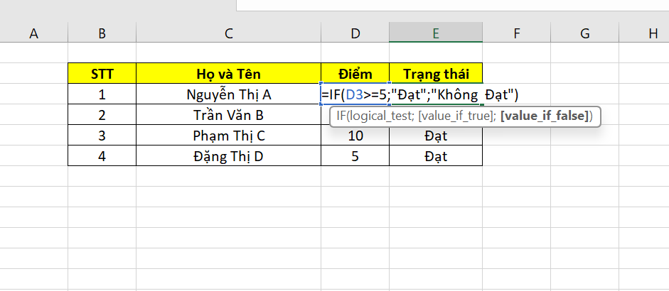 Mở tệp tin Excel tiếp sau đó nhập hàm nhập dù Trạng thái