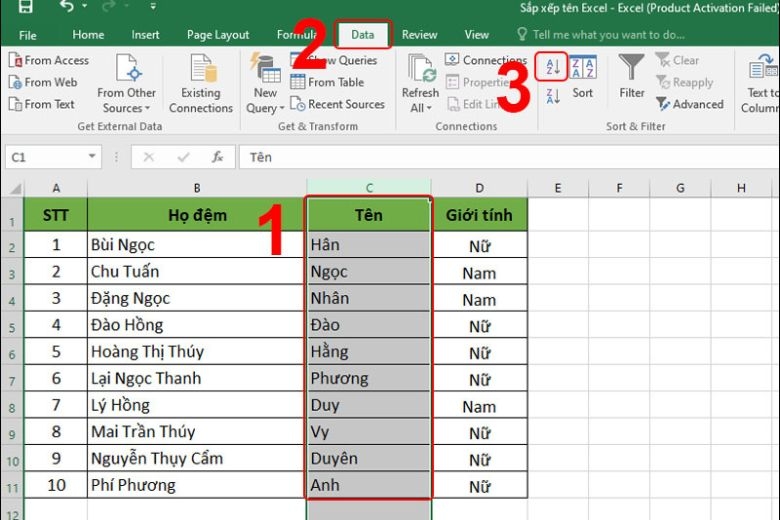cách sắp xếp tên theo abc trong excel 10