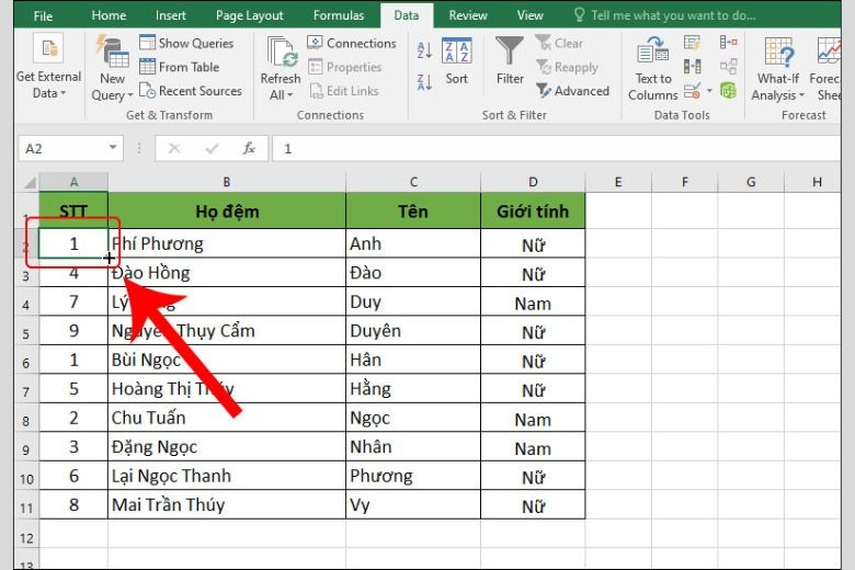 cách sắp xếp tên theo abc trong excel 14