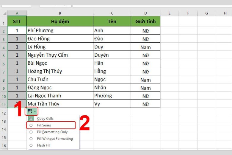 cách sắp xếp tên theo abc trong excel 16