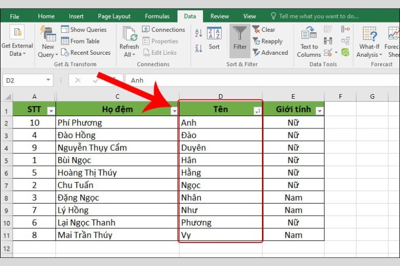 cách sắp xếp tên theo abc trong excel 20