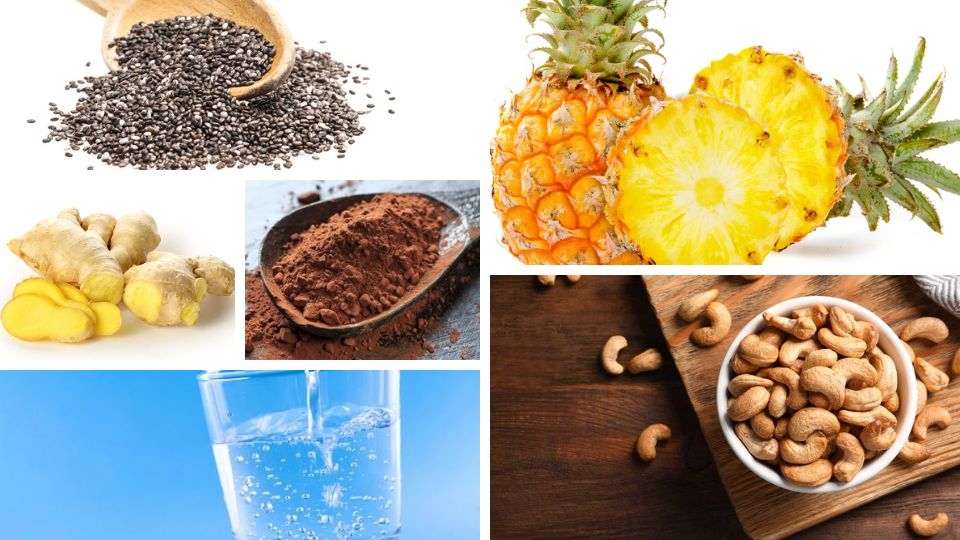 nguyên liệu làm sinh tố dứa, hạt điều, hạt chia
