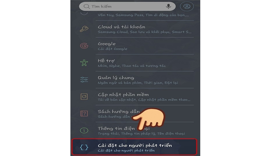 Trở về Cài đặt > Chọn Cài đặt nhà phát triển