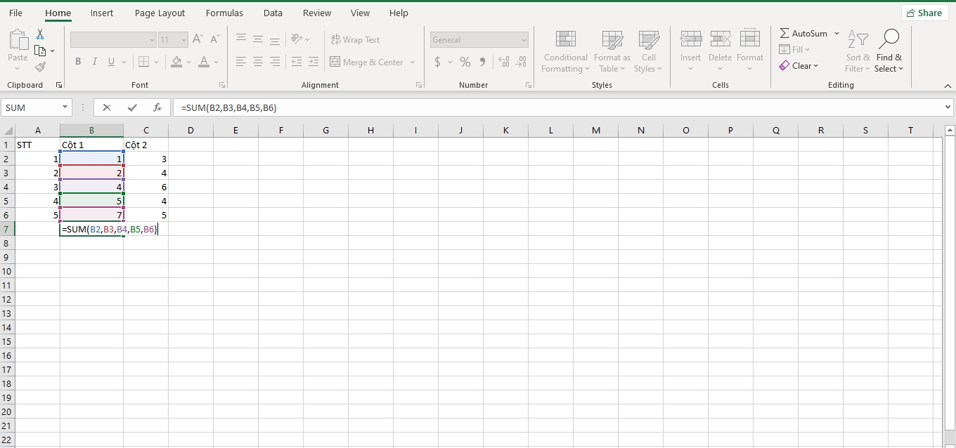 Các công thức tính tổng trong Excel đơn giản 06