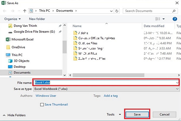Điền tên file và nhấn Save