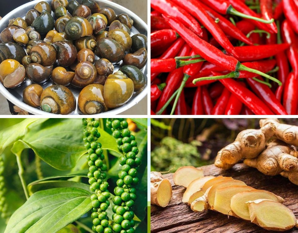 Nguyên liệu làm ốc bươu nướng tiêu xanh