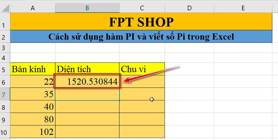 Số Pi và hàm PI trong Excel - Ảnh 08