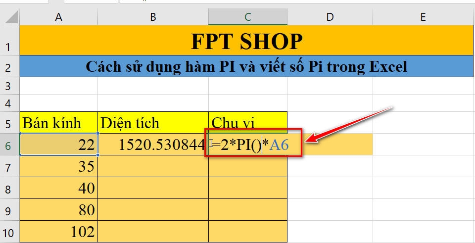 Số Pi và hàm PI trong Excel - Ảnh 09