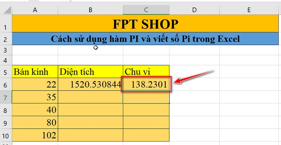 Số Pi và hàm PI trong Excel - Ảnh 10