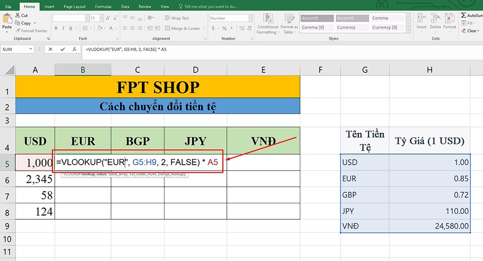 Chuyển đổi tiền tệ trong Excel - Ảnh 03