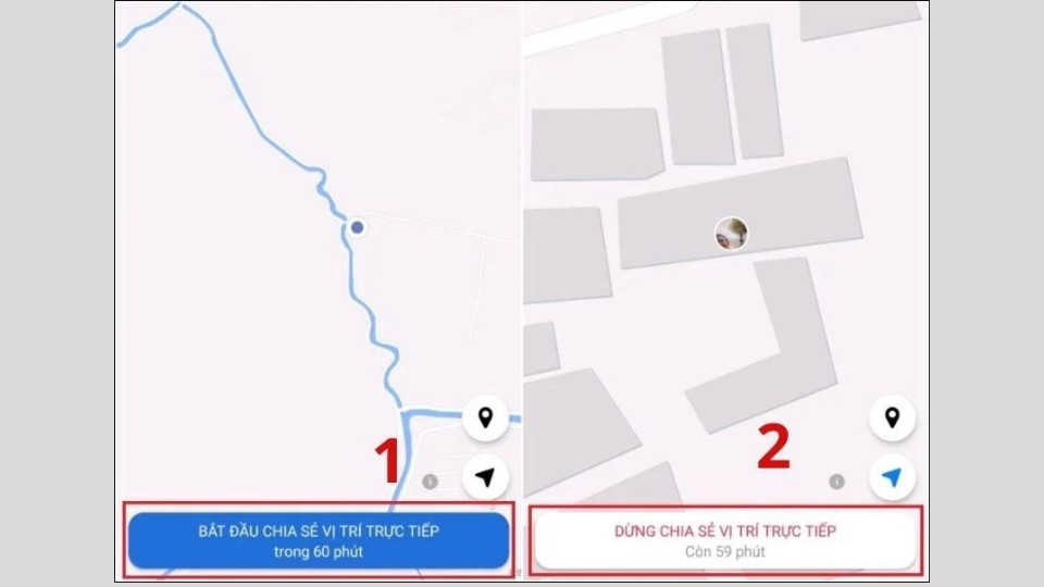 Nhấn chọn “Bắt đầu chia sẻ vị trí trực tiếp”