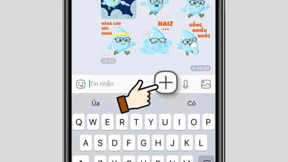 Nhấn chọn biểu tượng dấu “+” ở phần gửi tin nhắn