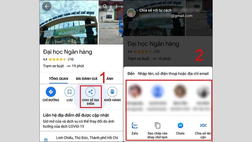 Nhấn chọn địa chỉ muốn chia sẻ