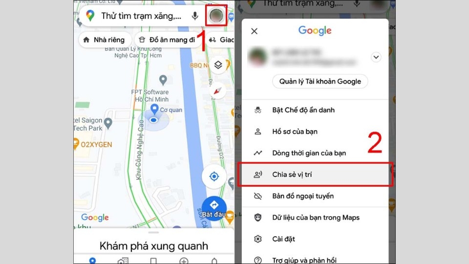 Chọn “Chia sẻ vị trí” trong bảng tùy chọn