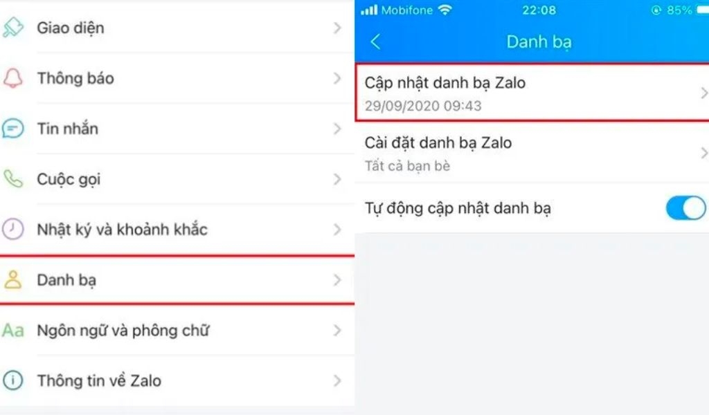 Đồng bộ danh bạ với Zalo