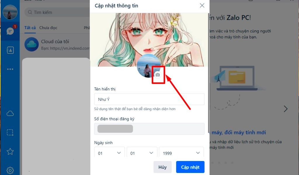 Cách xóa ảnh bìa zalo bước 2