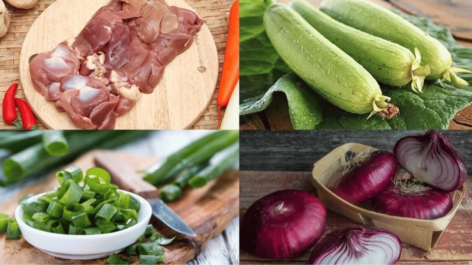 Nguyên liệu làm lòng gà xào mướp