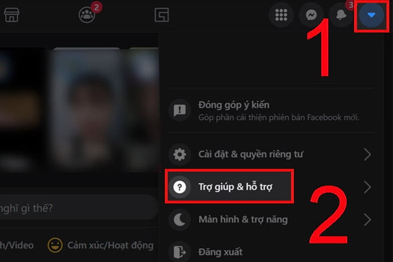 Bước 1 chat Facebook Support trên điện thoạii