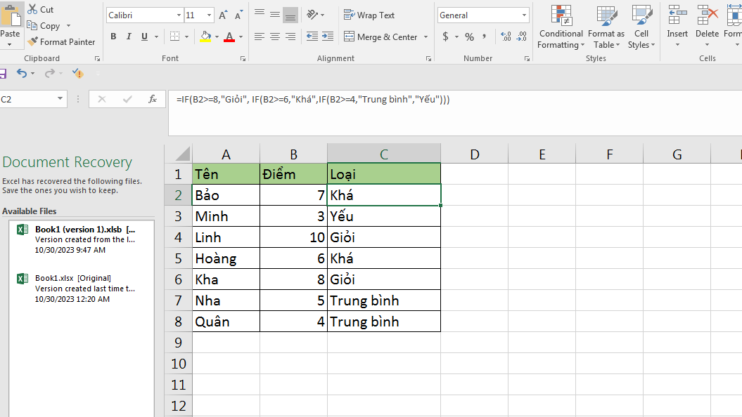 Hướng dẫn cách sử dụng hàm IF nhiều điều kiện trong excel 2