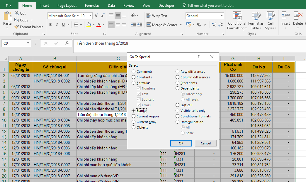 Thủ thuật xóa ô trống trong excel cực kỳ nhanh chóng và đơn giản 5