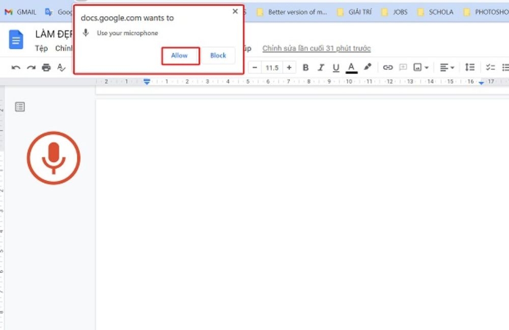 cho phép truy cập micro