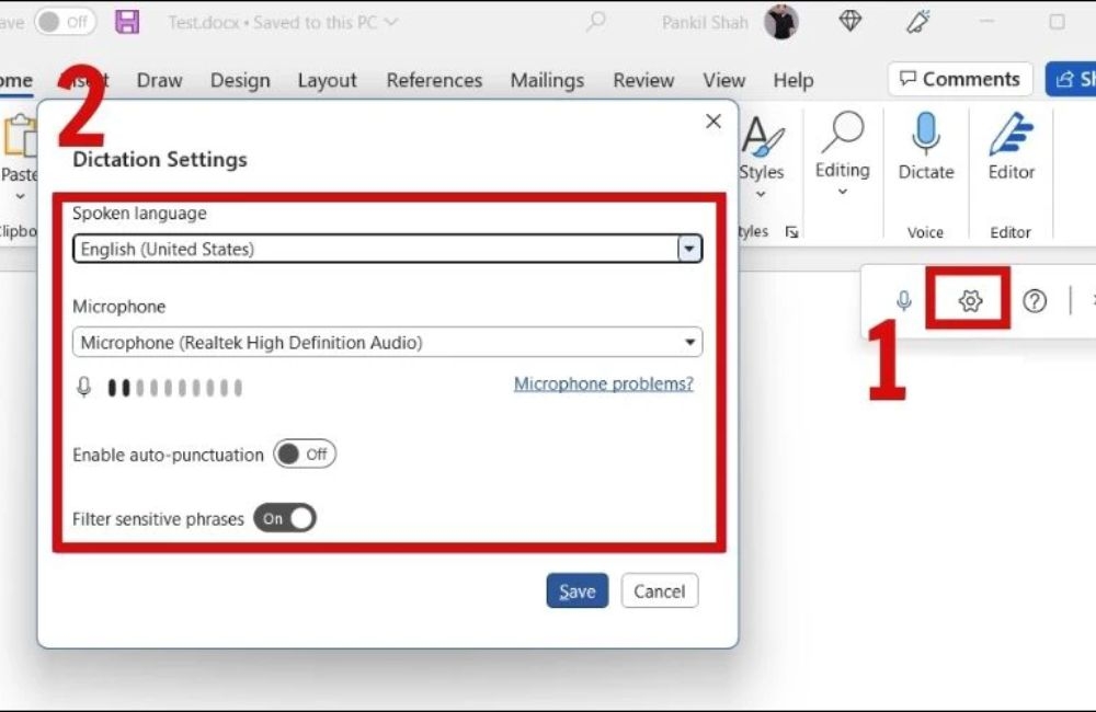 chọn ngôn ngữ khi nhập giọng nói