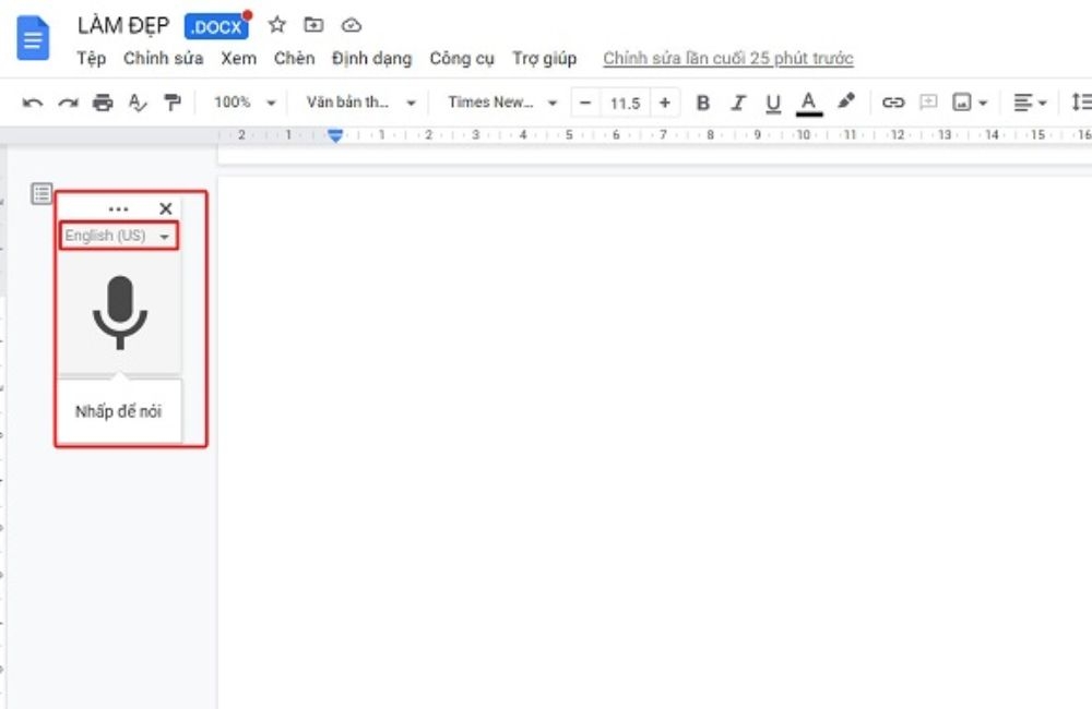 chọn ngôn ngữ nhập giọng nói trên gg docs