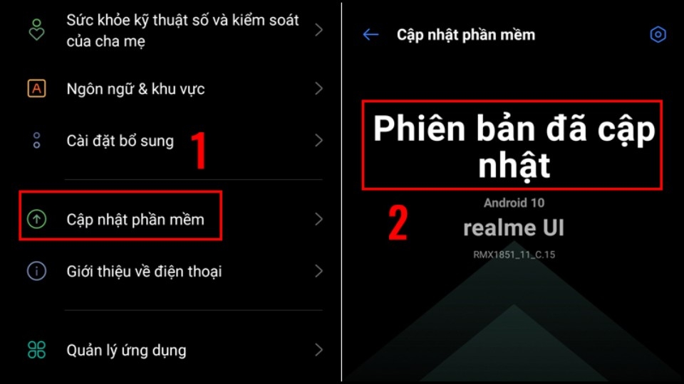 Vào cài đặt > Chọn 'Cập nhật phần mềm'