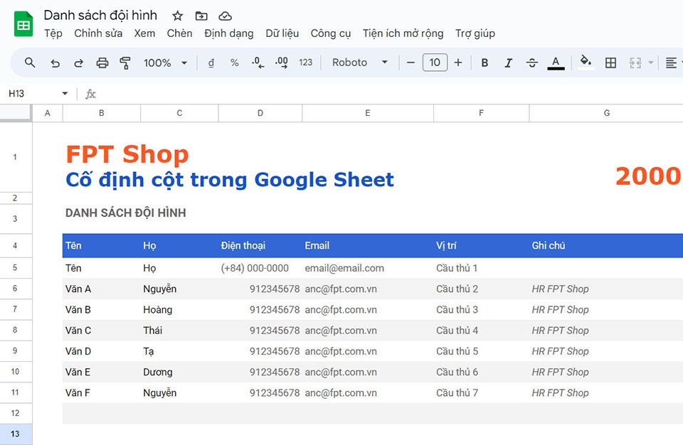 Cố định cột trong Google Sheets - Ảnh 02