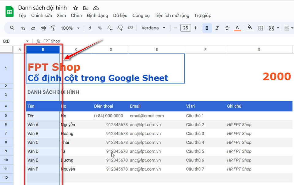 Cố định cột trong Google Sheets - Ảnh 03