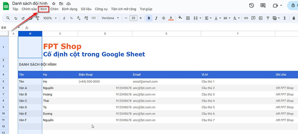 Cố định cột trong Google Sheets - Ảnh 04
