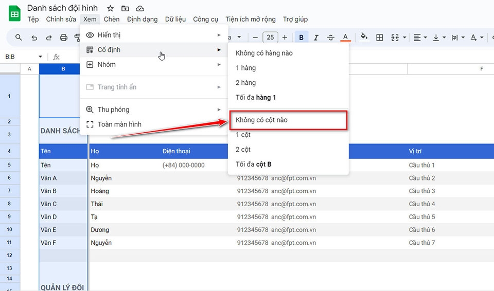 Tô màu xen kẽ trong Google Sheets