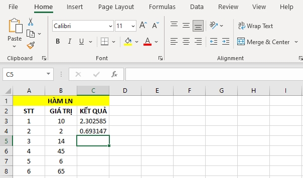 Hàm LN trong Excel 02