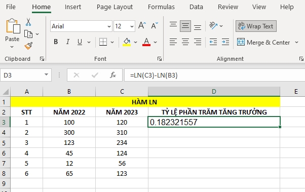 Hàm LN trong Excel 03