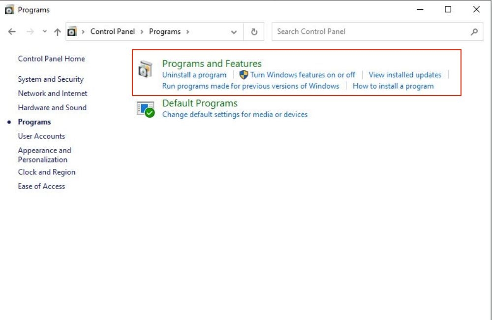 Programs and Features