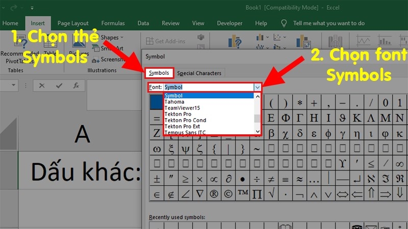dấu khác trong excel 3